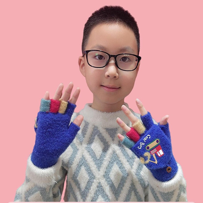 Winter Fingerless Gloves for Kids Flip Top Mittens for Skiing Sports Cycling