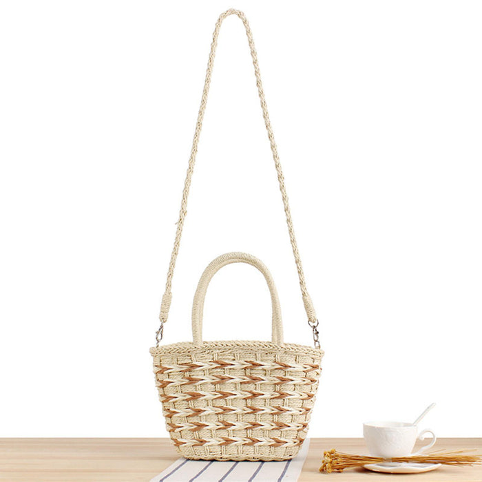 Tote Bag for Women W/ Zipper Weaving Handbag for Shopping Commuting Vacation Beige