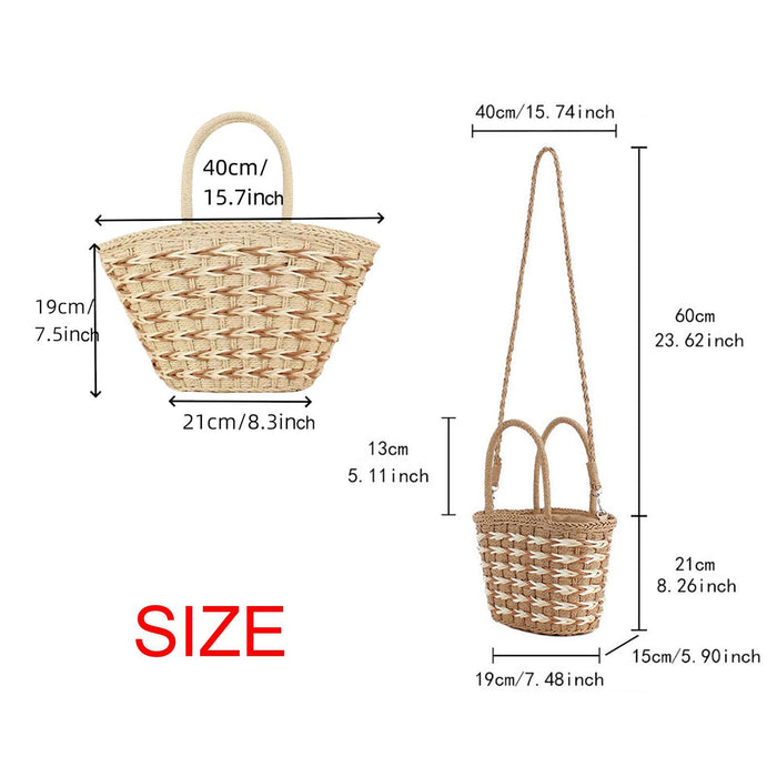 Tote Bag for Women W/ Zipper Weaving Handbag for Shopping Commuting Vacation Beige