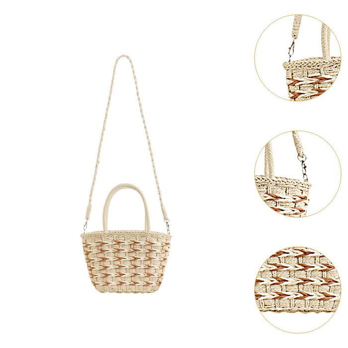 Tote Bag for Women W/ Zipper Weaving Handbag for Shopping Commuting Vacation Beige