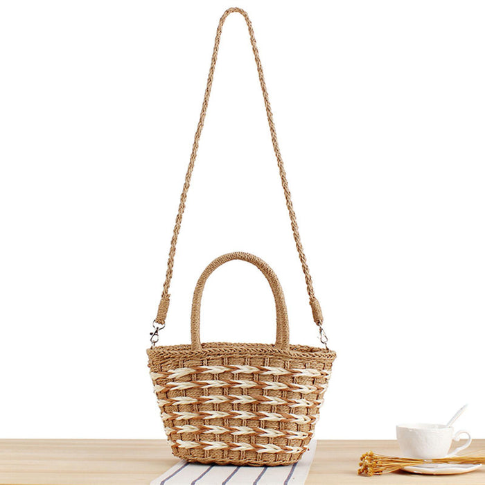 Tote Bag for Women W/ Zipper Weaving Handbag for Shopping Commuting Vacation Brown