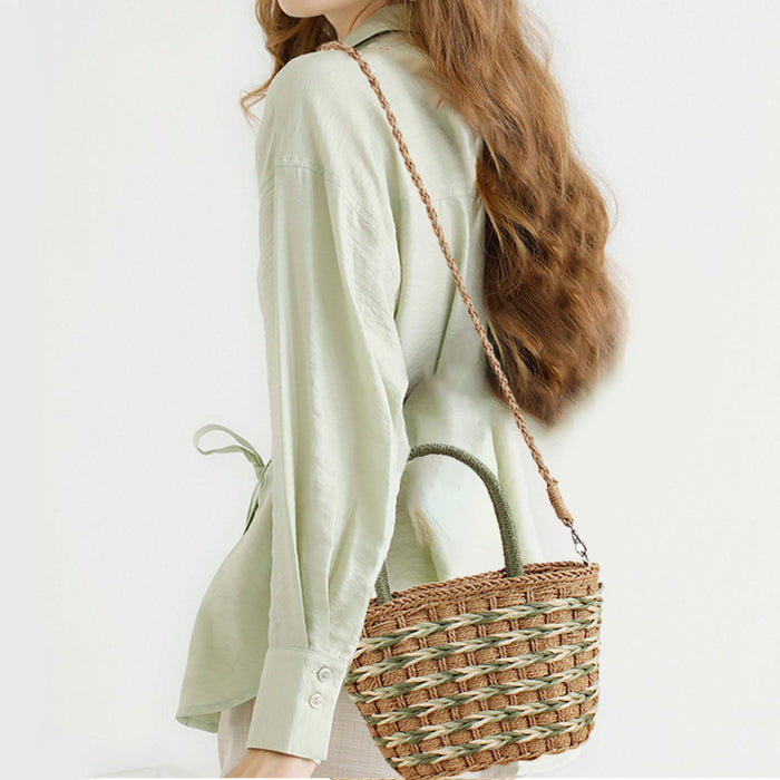 Tote Bag for Women W/ Zipper Weaving Handbag for Shopping Commuting Vacation Green