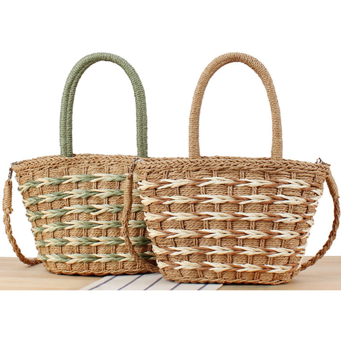 Tote Bag for Women W/ Zipper Weaving Handbag for Shopping Commuting Vacation Green