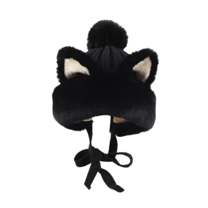 Crofta Winter Plush Hat Earflaps Fashion Trapper Hat for Cycling Motorcycle Skating Black