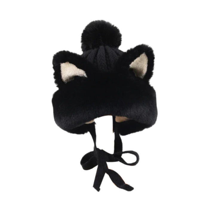 Crofta Winter Plush Hat Earflaps Fashion Trapper Hat for Cycling Motorcycle Skating Black