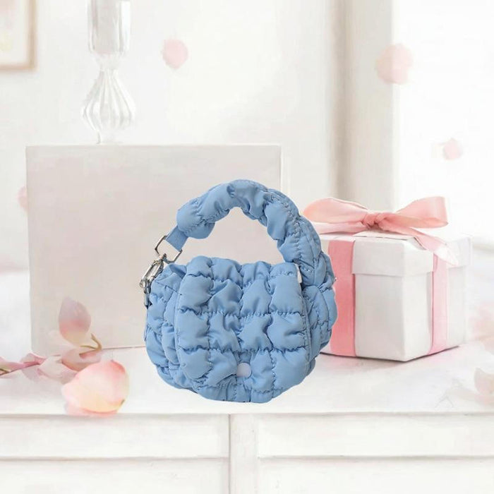 Women Quilted Handbag Travel Purse Lightweight Small Makeup Bag Change Pouch Blue