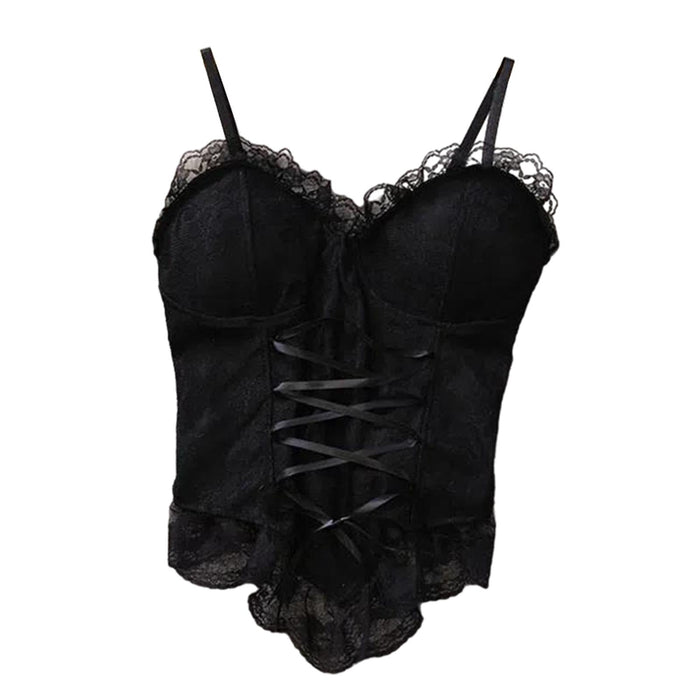 Crofta Women Lace Tank Top Gothic Bra Corset Bustier Crop Top for Club Date Cosplay Black