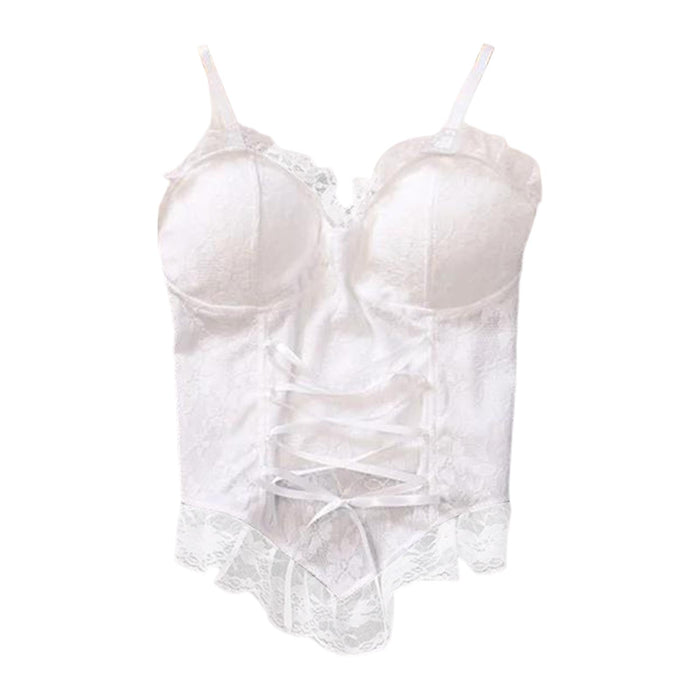 Crofta Women Lace Tank Top Gothic Bra Corset Bustier Crop Top for Club Date Cosplay White