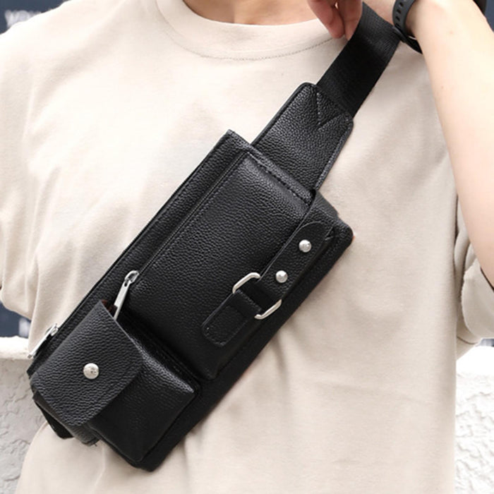 Belt Bag Small Chest Bag Fashion Portable Multipurpose PU Leather Fanny Pack L Black