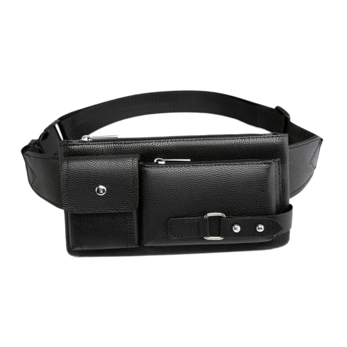 Belt Bag Small Chest Bag Fashion Portable Multipurpose PU Leather Fanny Pack L Black