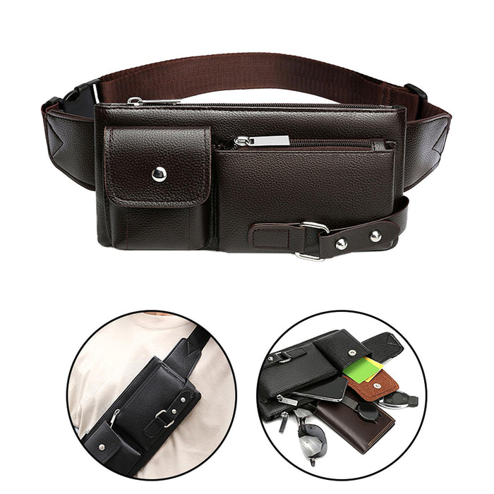 Belt Bag Small Chest Bag Fashion Portable Multipurpose PU Leather Fanny Pack S Brown