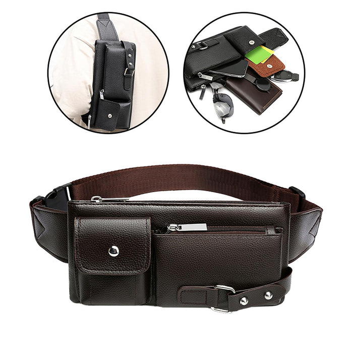 Belt Bag Small Chest Bag Fashion Portable Multipurpose PU Leather Fanny Pack S Brown