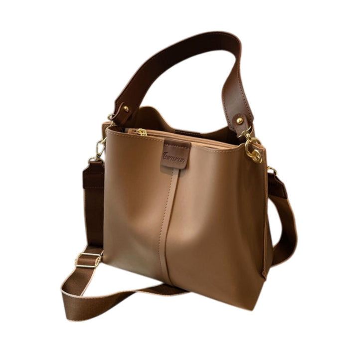 Crofta Womens Leather Shoulder Bag Lightweight Bucket Bag for Outdoor Work Vacation Khaki