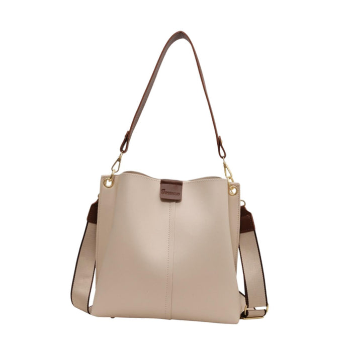 Crofta Womens Leather Shoulder Bag Lightweight Bucket Bag for Outdoor Work Vacation Beige