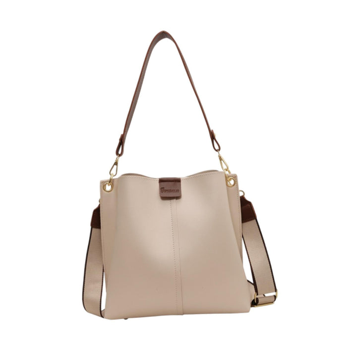 Crofta Womens Leather Shoulder Bag Lightweight Bucket Bag for Outdoor Work Vacation Beige