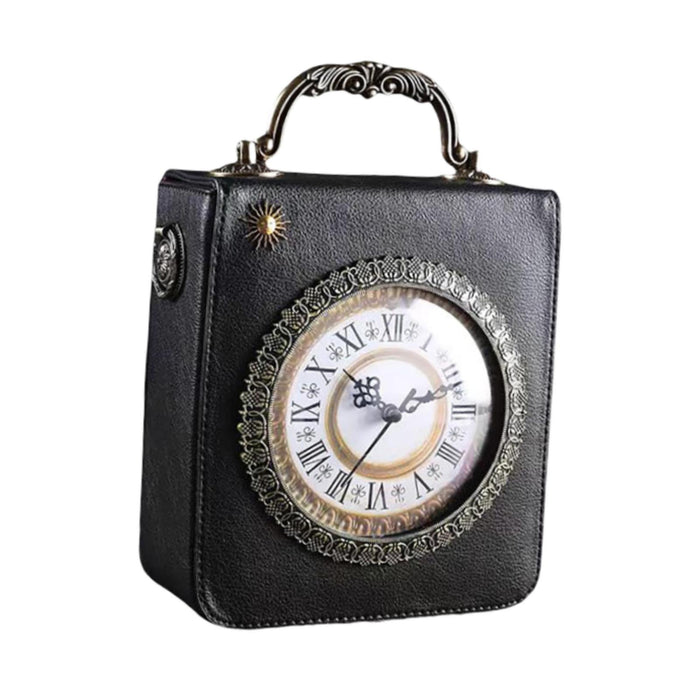 Crofta Womens Leather Shoulder Bag Retro Clock Shaped Bag Lightweight Crossbody Bag Black