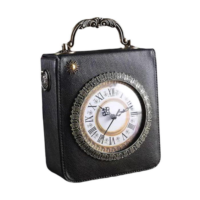 Crofta Womens Leather Shoulder Bag Retro Clock Shaped Bag Lightweight Crossbody Bag Black