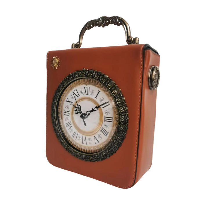 Crofta Womens Leather Shoulder Bag Retro Clock Shaped Bag Lightweight Crossbody Bag Brown