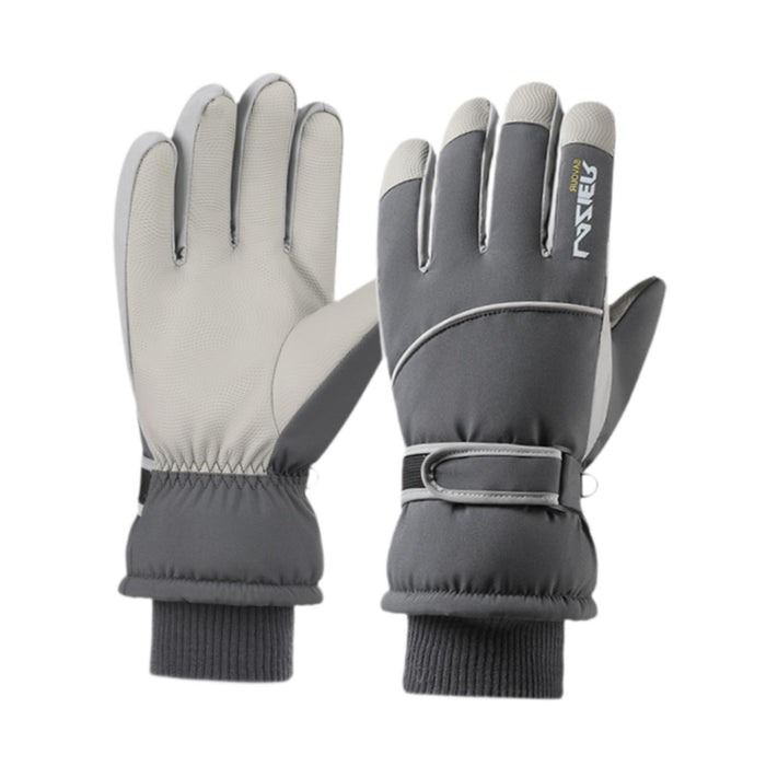 Crofta Winter Warm Gloves Windproof AntiSlip Snow Mitts for Men Women Winter Sports Grey