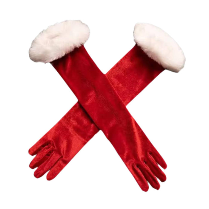 Crofta Christmas Red Gloves Christmas Velvet Gloves for New Year Holiday Photo Prop 53cm Long