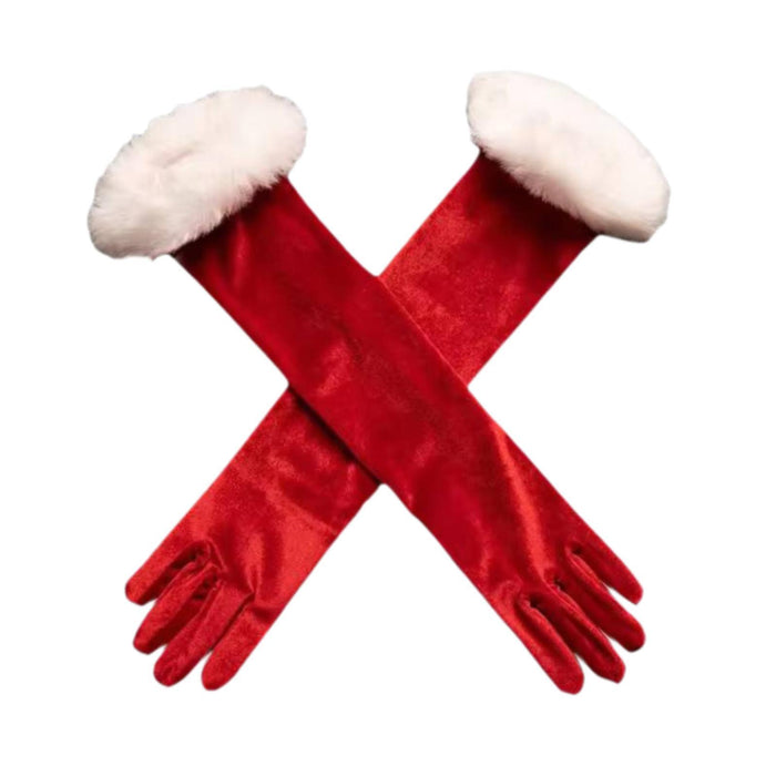 Crofta Christmas Red Gloves Christmas Velvet Gloves for New Year Holiday Photo Prop 53cm Long