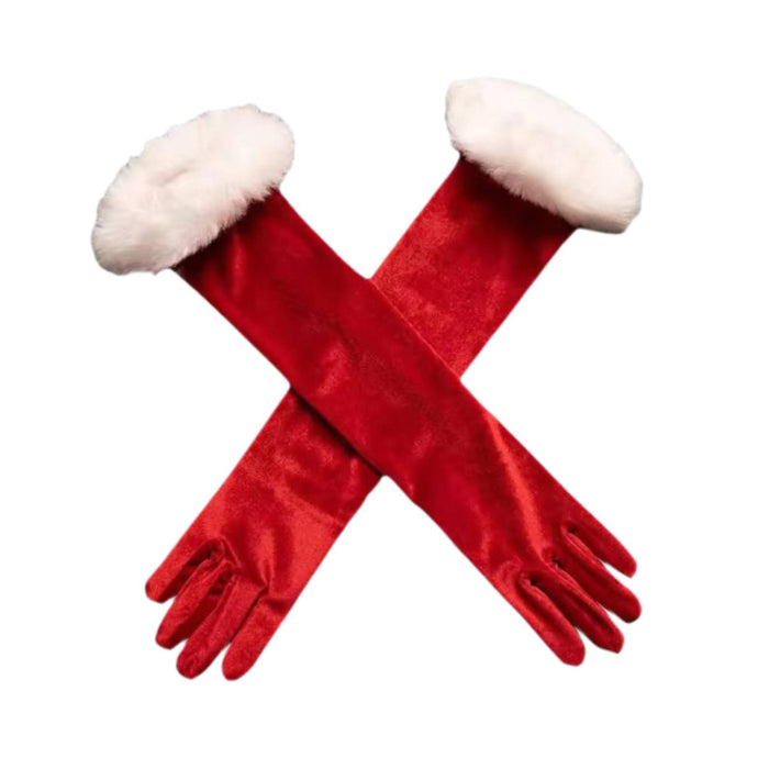 Crofta Christmas Red Gloves Christmas Velvet Gloves for New Year Holiday Photo Prop 53cm Long