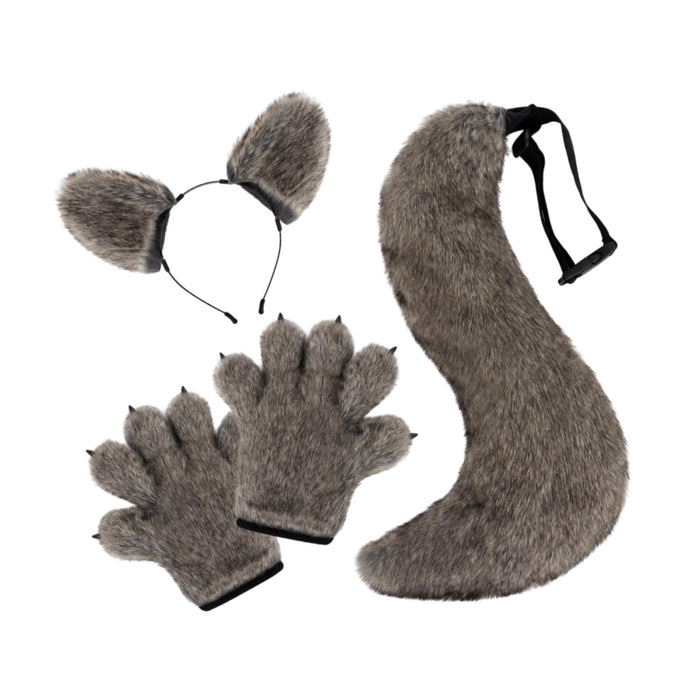 Crofta Wolf Ears Claws and Tail Set Roles Play for Masquerade Themed Party Birthday Gray