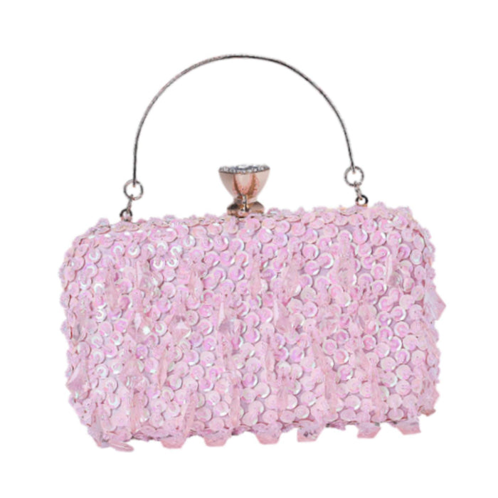 Crofta Women Clutch Purse Prom Lady Banquet Club Elegant Satchel Sequin Evening Bag Pink