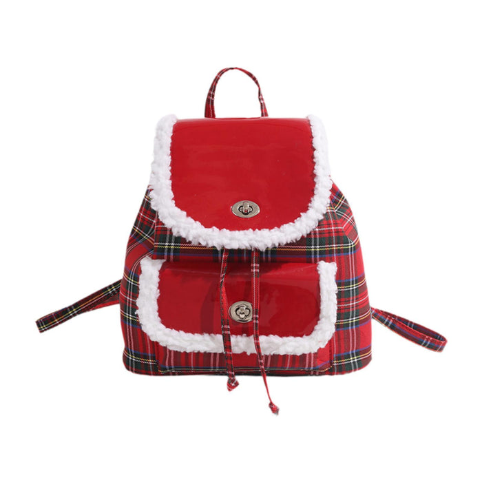 Crofta Red Plaid Backpack Fashion checked Satchel Daypack for Traval Shopping Daily