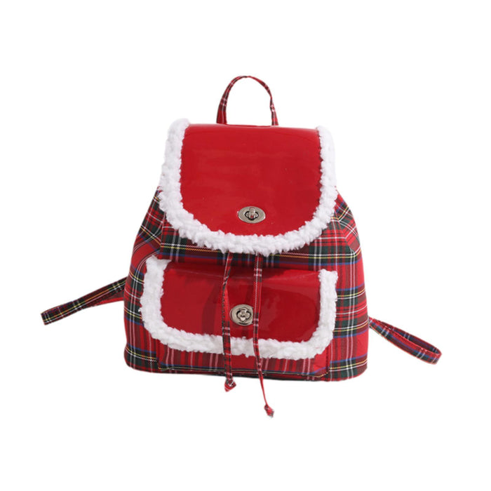 Crofta Red Plaid Backpack Fashion checked Satchel Daypack for Traval Shopping Daily