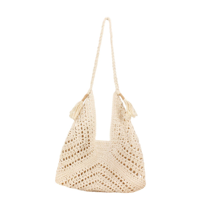 Crofta Woven Tote Bag Satchel Shoulder Purse Summer Bag for Summer Commuting Street Beige