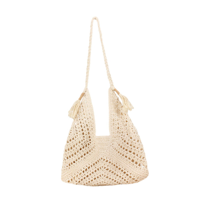 Crofta Woven Tote Bag Satchel Shoulder Purse Summer Bag for Summer Commuting Street Beige