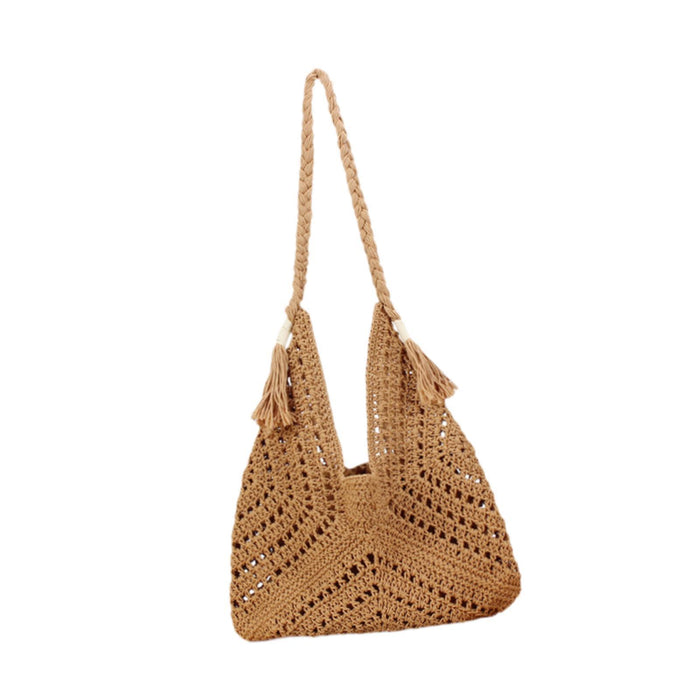 Crofta Woven Tote Bag Satchel Shoulder Purse Summer Bag for Summer Commuting Street Brown