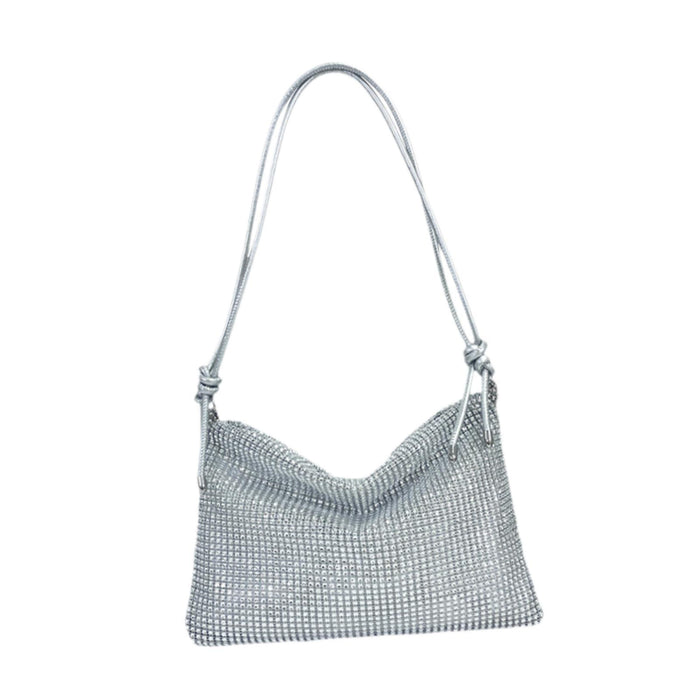 Crofta Rhinestone Purse for Women Commute Bag Handbag Vacation Stylish Shoulder Bag Silver