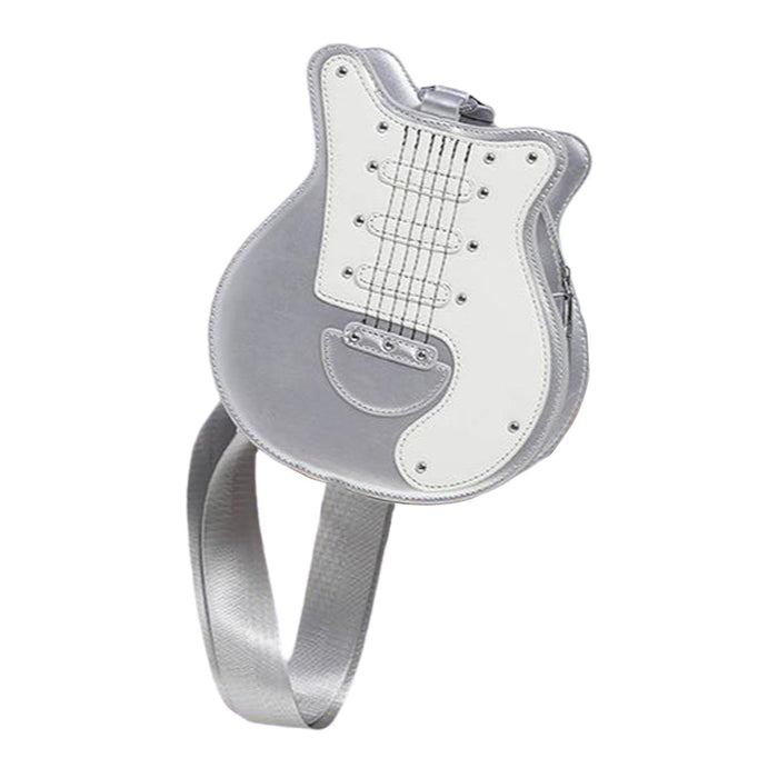 Crofta Women Guitar Shaped Shoulder Bag Lady Bag for Dating Birthday Gift Commuting Silver