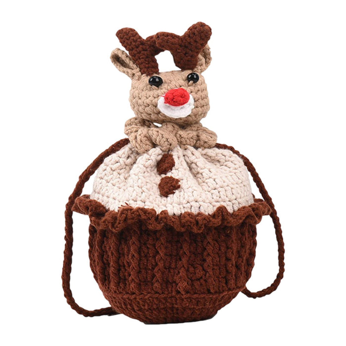 Crofta Crocheted Bag Cartoon Elk Hand Crocheted Handcrafted Yarn Bag Handmade Purse