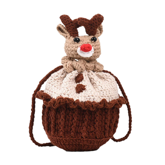 Crofta Crocheted Bag Cartoon Elk Hand Crocheted Handcrafted Yarn Bag Handmade Purse