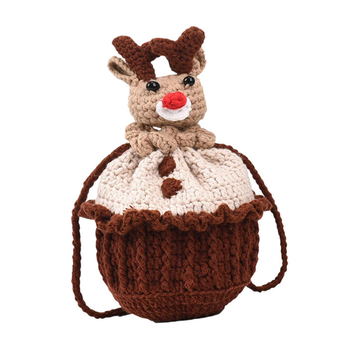 Crofta Crocheted Bag Cartoon Elk Hand Crocheted Handcrafted Yarn Bag Handmade Purse