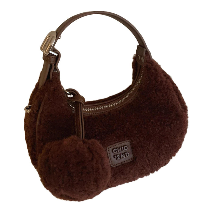 Crofta Plush Tote Bag for Women Crescent Bag Small Clutch Trendy Mini Crossbody Bag Brown