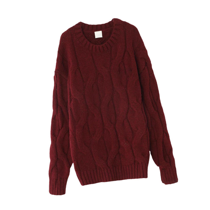 Crofta Women Sweater Knitwear Party Crew Neck Loose Outfits Fashion Knitted Sweater Red