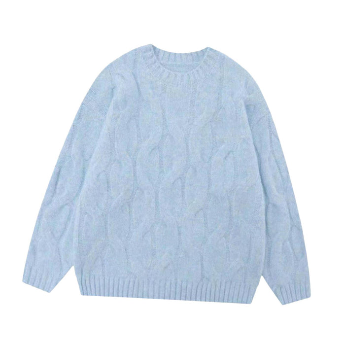 Crofta Women Sweater Knitwear Party Crew Neck Loose Outfits Fashion Knitted Sweater Blue