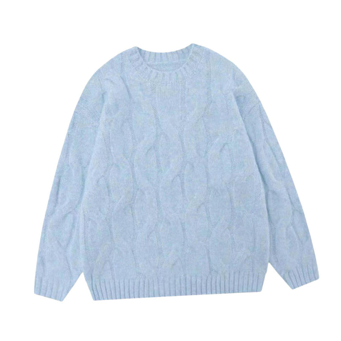 Crofta Women Sweater Knitwear Party Crew Neck Loose Outfits Fashion Knitted Sweater Blue