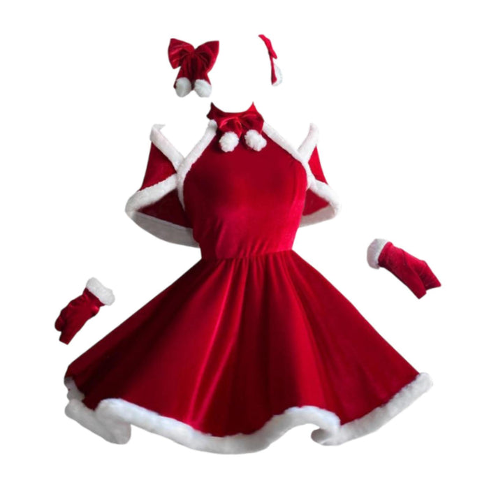 Crofta Women Christmas Dress Fashion with Headwear for Holiday New Year Photo Props