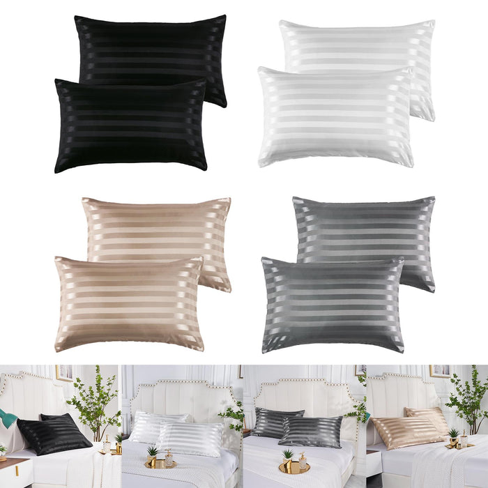 1 Pair Silk Satin Pillowcase Breathable Soft for Bedroom Machine Washable black