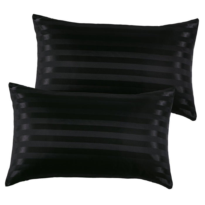 1 Pair Silk Satin Pillowcase Breathable Soft for Bedroom Machine Washable black