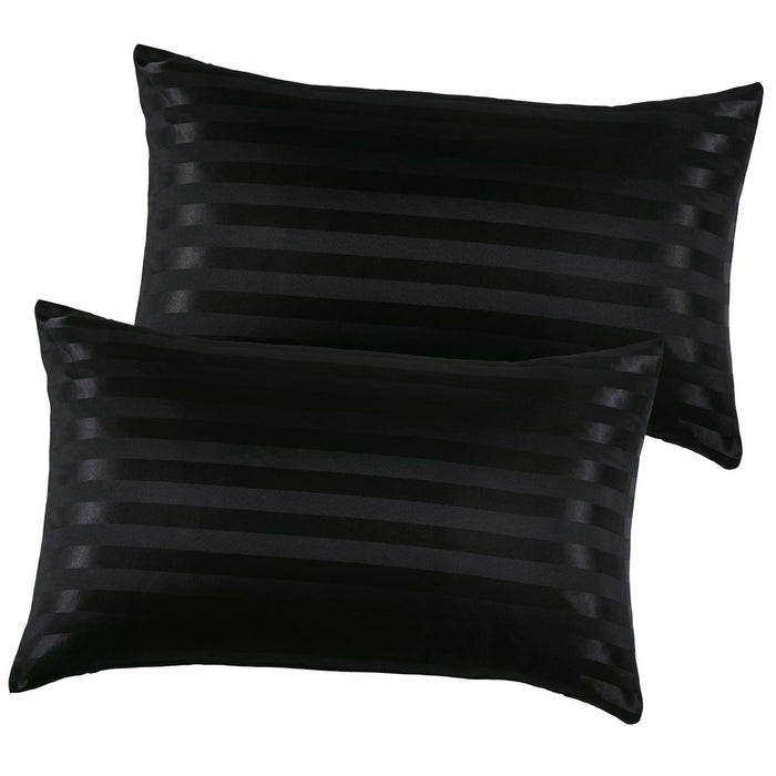 1 Pair Silk Satin Pillowcase Breathable Soft for Bedroom Machine Washable black