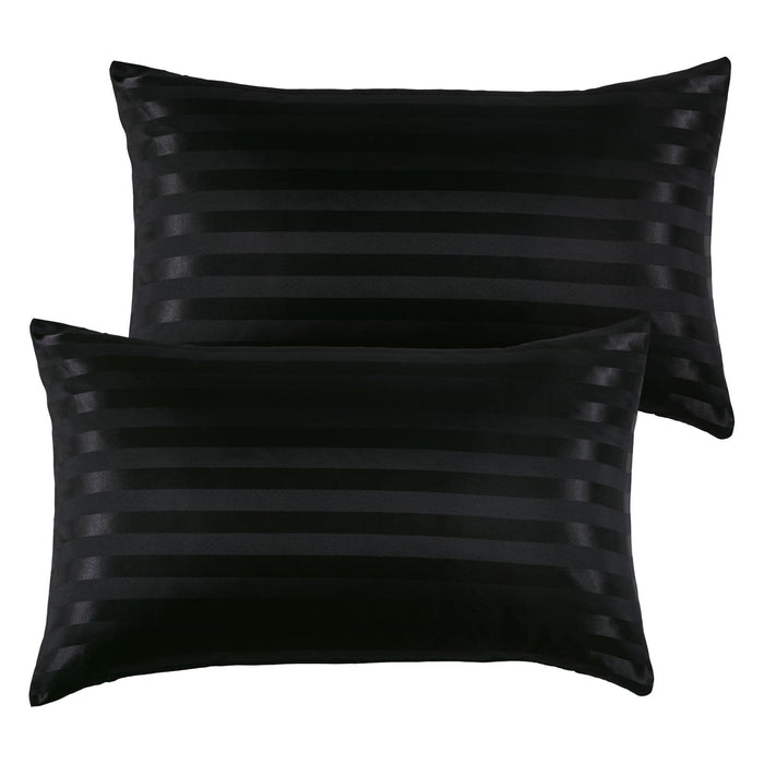 1 Pair Silk Satin Pillowcase Breathable Soft for Bedroom Machine Washable black