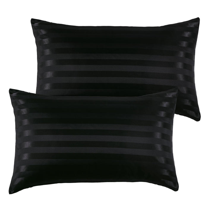 1 Pair Silk Satin Pillowcase Breathable Soft for Bedroom Machine Washable black