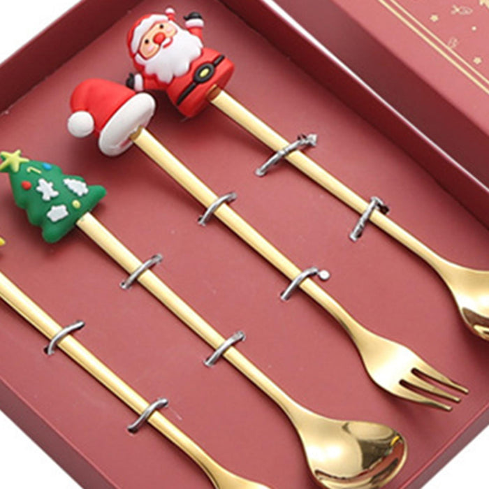 Xmas Spoons Flatware Tea Spoons Kitchen Tableware for Iced Tea Sundae Drinks Red Box with Forks