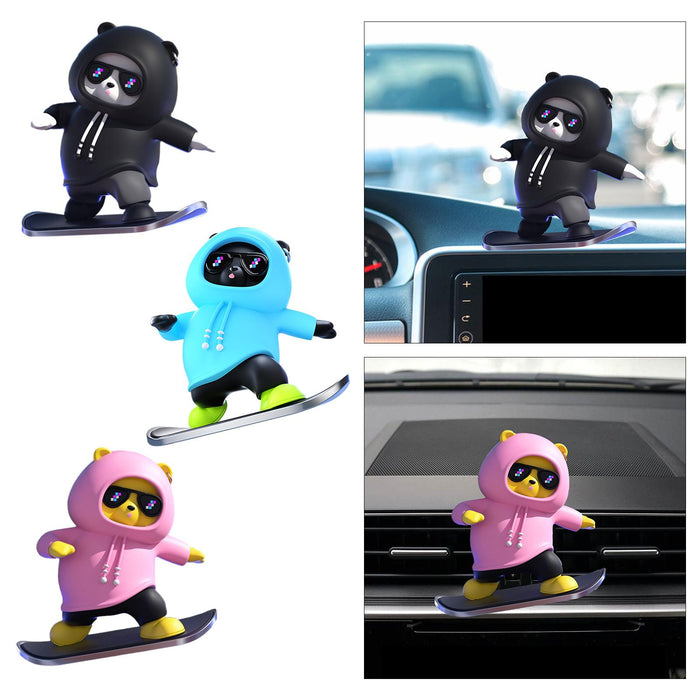 Cute Skateboard Bear Decoration for Car Gift for Drivers Sculpture Accessory black